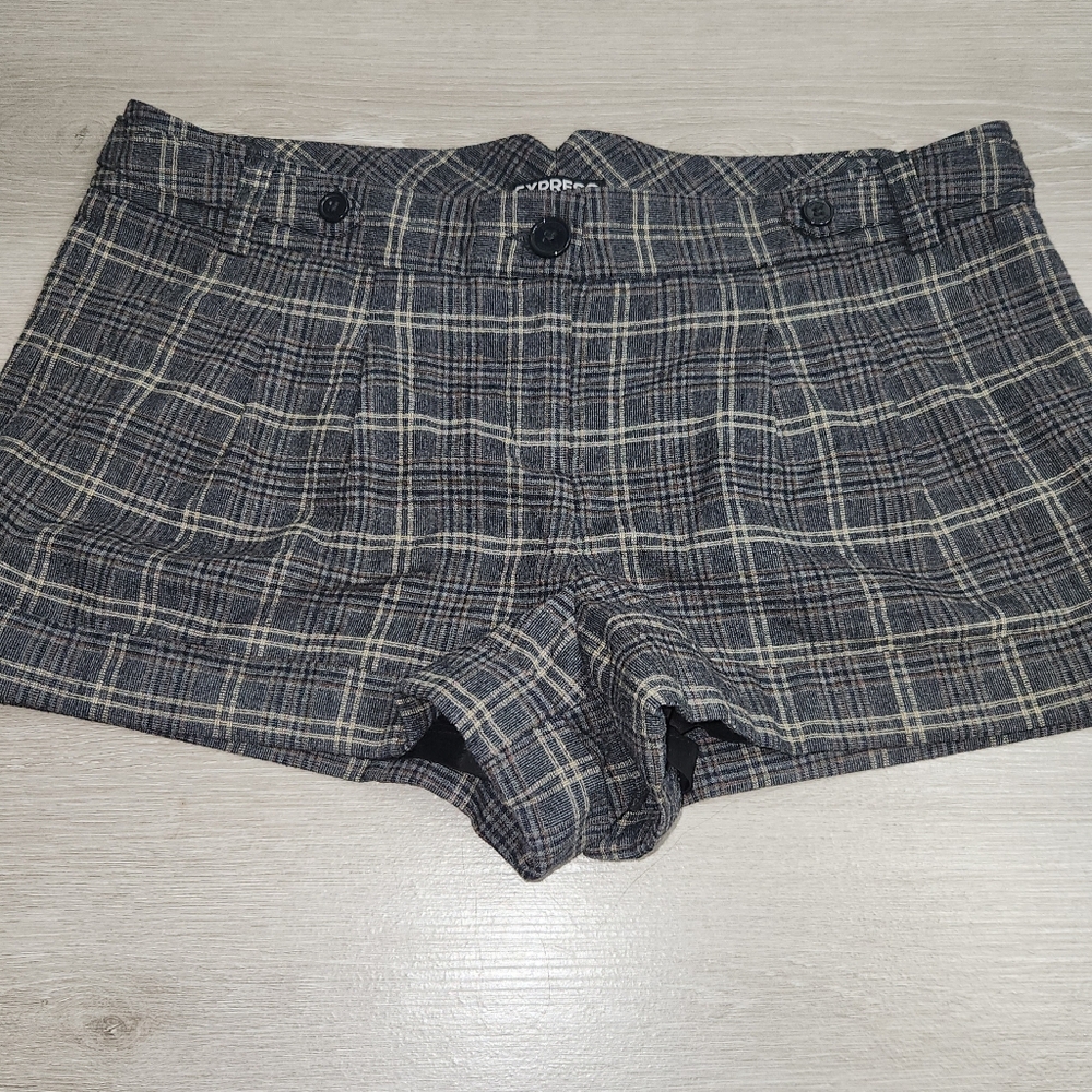 Express Y2k Punk Plaid Gray Pleated Mini Shorts Women's Size 10, Preppy Career,